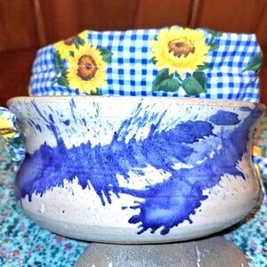Handcrafted Blue Wave Washed Ceramic Bread Bowl designed by "Gayle"